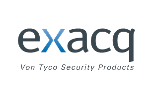 Exacq logo in gray and blue with the tagline “Von Tyco Security Products”