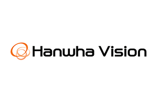 Hanwha Vision logo with orange icon and black text on a white background