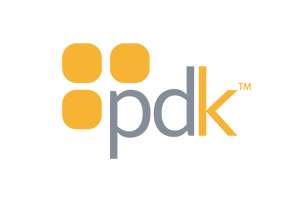 PDK logo with four orange squares and gray lowercase letters, plus a small gold trademark symbol