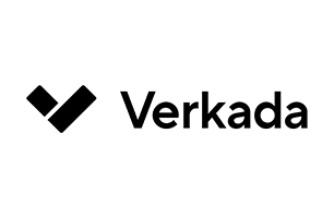 Verkada logo with black icon and wordmark on a white background