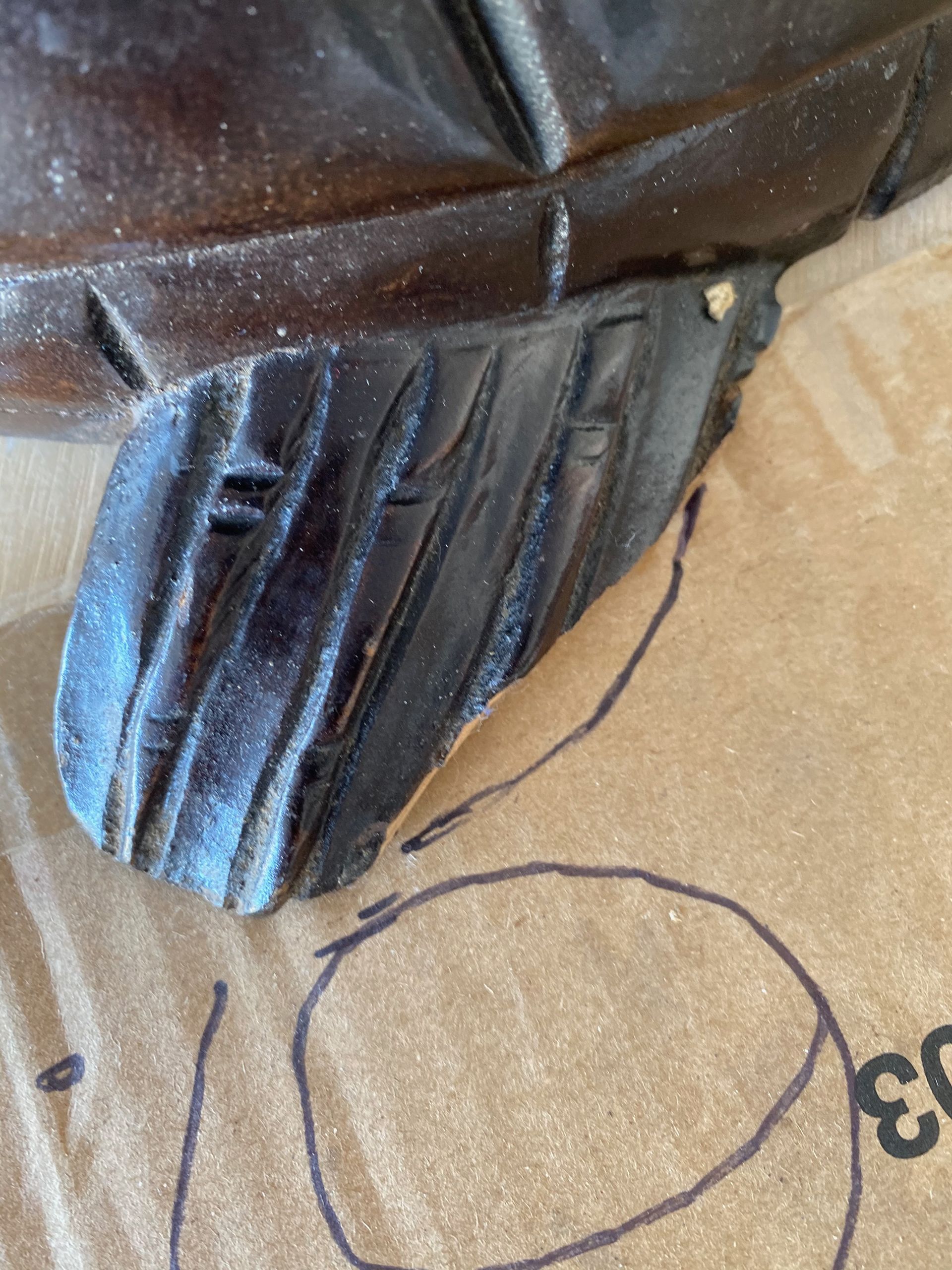 A close-up of a chipped wood