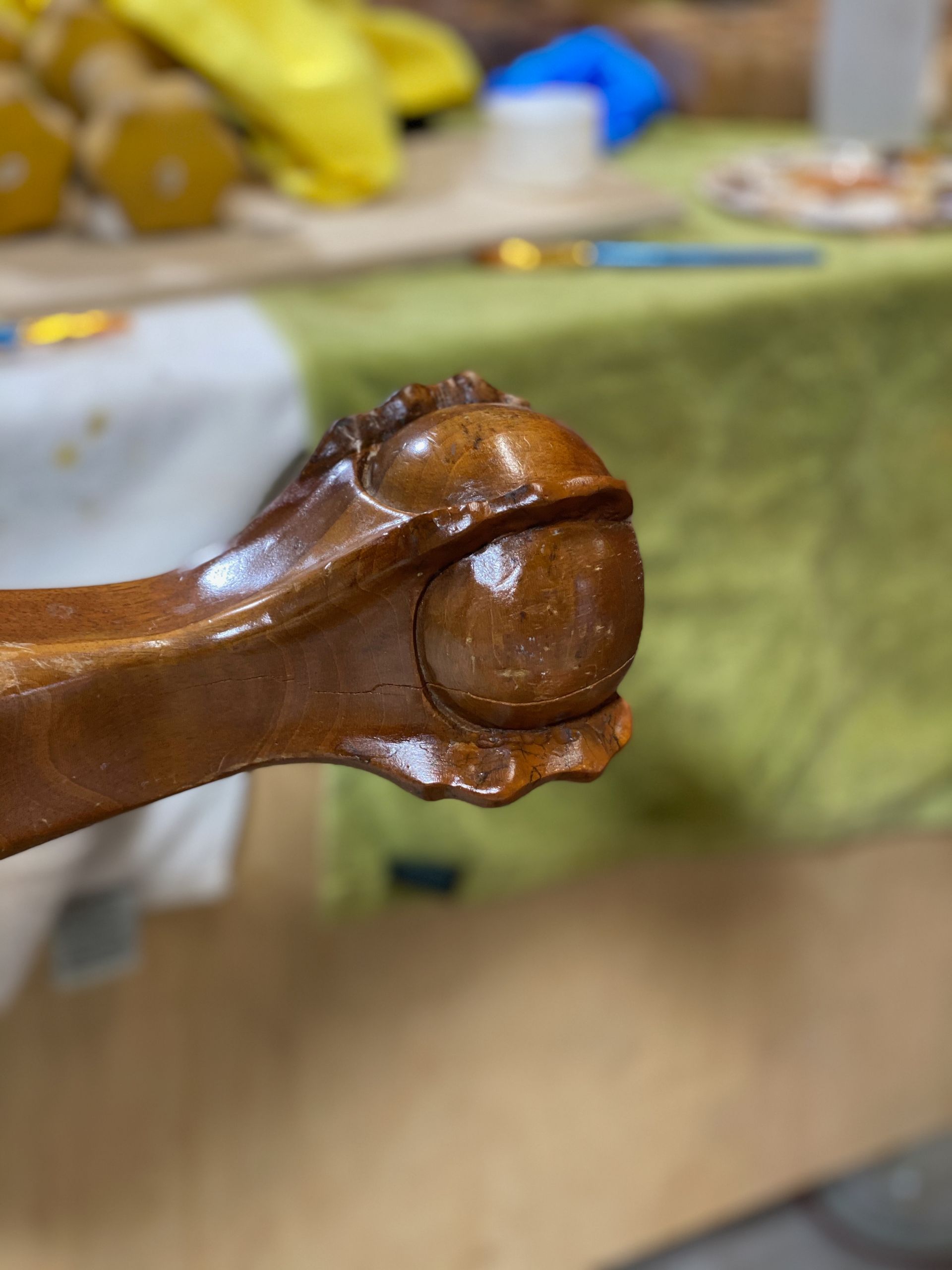 A close-up of a restored wooden piece