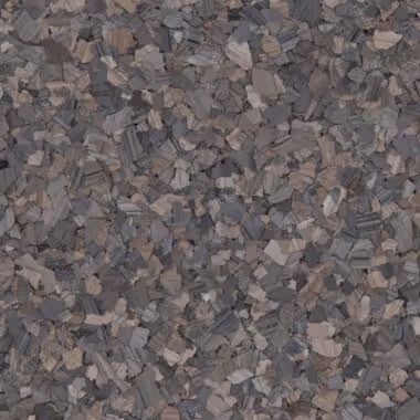 Cork flooring with mottled gray and beige tones.