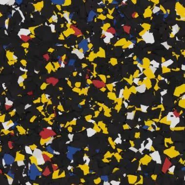 Black speckled floor with yellow, red, blue, and white chips.