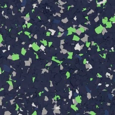 Blue, green, gray, and white speckled flooring.
