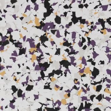 White, black, purple, and tan speckled floor pattern.