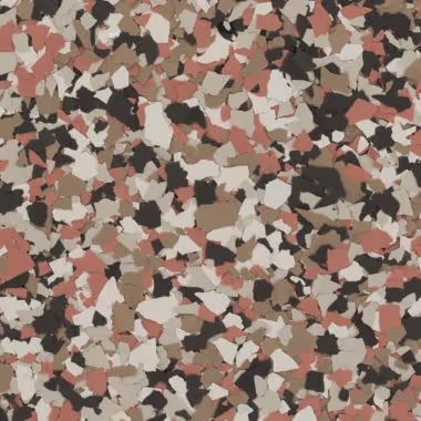 Speckled flooring with shades of brown, black, cream, and reddish-pink.