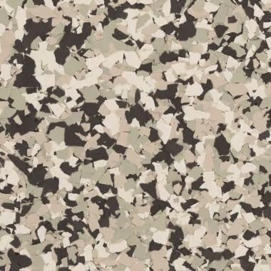 Speckled floor coating pattern in beige, gray, and dark brown.
