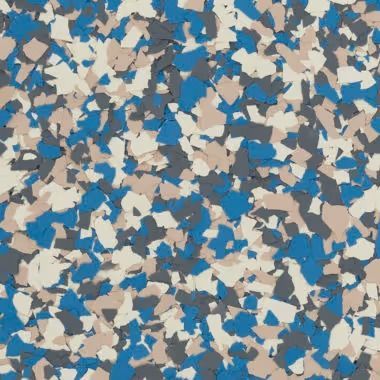 Blue, gray, beige, and cream speckled flooring.