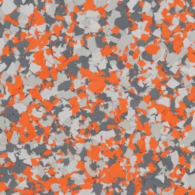 Orange, gray, and white speckled flooring.