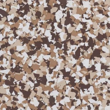 Brown, tan, and white speckled epoxy floor coating.