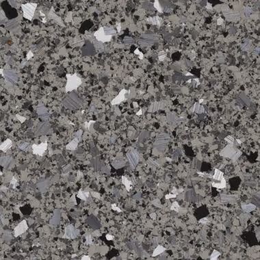 Gray epoxy floor with black, white, and gray flakes.
