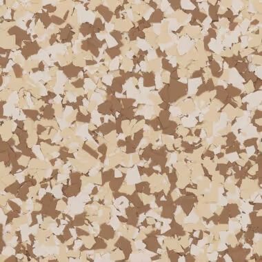 Tan, brown, and cream-colored speckled floor coating.