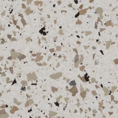 Off-white speckled terrazzo pattern with beige, brown, and black chips.