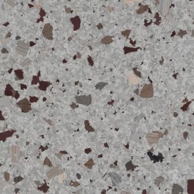 Gray terrazzo surface with various brown and tan stone chips.
