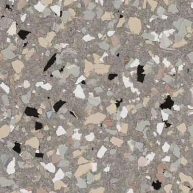 Terrazzo-style surface, gray with flecks of black, white, and tan.