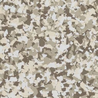 Floor with flecks in shades of white, beige, and brown.