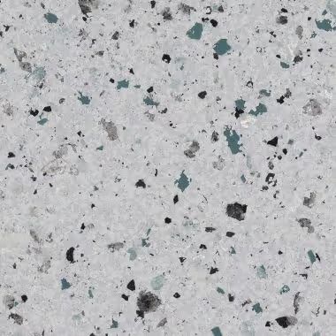 Gray speckled surface with black, blue-green, and gray flecks.