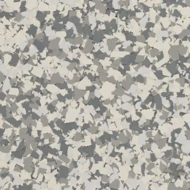 Speckled floor coating in shades of gray, white, and light gray.