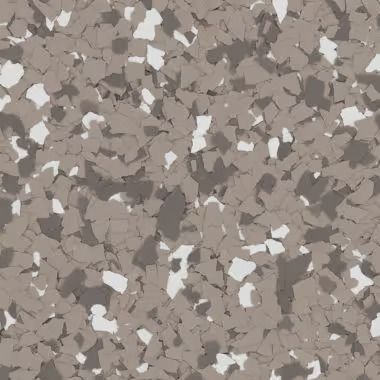 Brown, gray, and white speckled floor covering.
