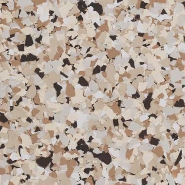 Speckled flooring pattern with beige, brown, and dark gray chips.