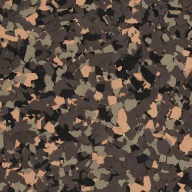 Brown, black, and beige chip-style flooring.