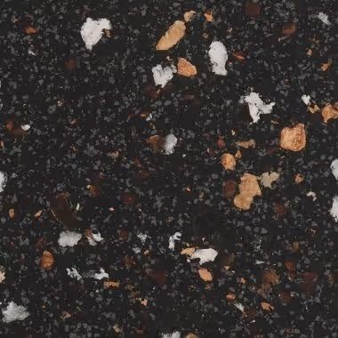 Black countertop speckled with white, gold, and brown flecks.