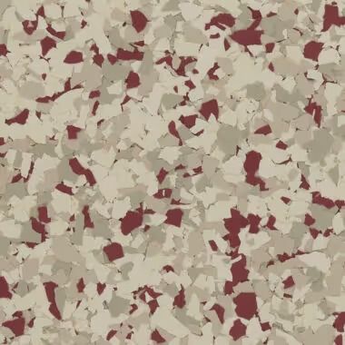 Textured flooring with beige, gray, and maroon flakes.