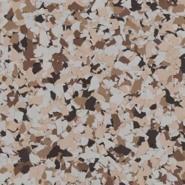 Multi-colored flecked flooring pattern in shades of brown, tan, and cream.