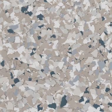 A speckled flooring pattern with gray, white, and blue chips.