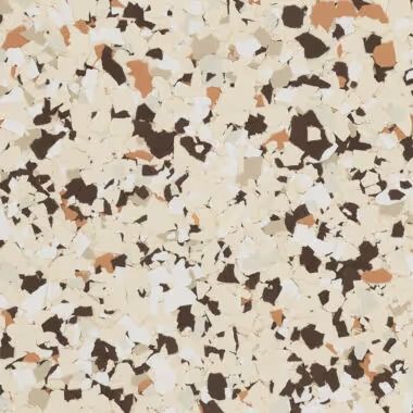 Speckled flooring with beige, brown, and tan chips.