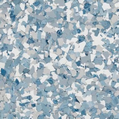 Blue, white, and gray speckled floor coating, resembling stone or aggregate.