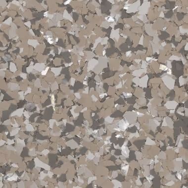 Close-up of a speckled floor coating in shades of beige, gray, and white.