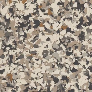 Epoxy flooring with mottled pattern in beige, gray, and brown.