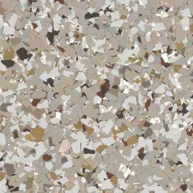 Tan, brown, and white speckled floor coating.