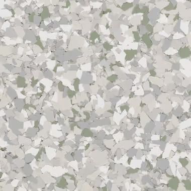Gray and white speckled floor coating.