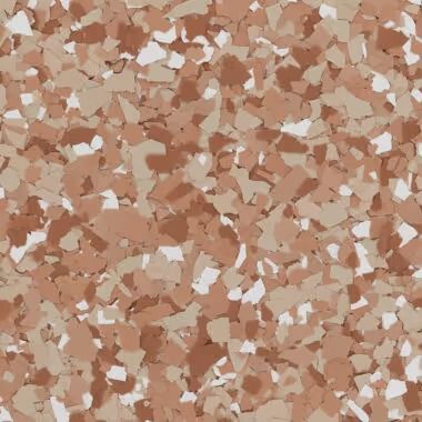 Brown, beige, and white flecked epoxy floor coating.