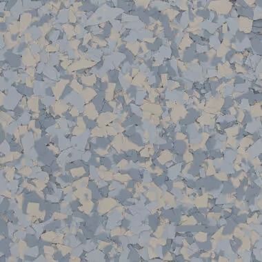 Blue, gray, and beige speckled epoxy flooring.