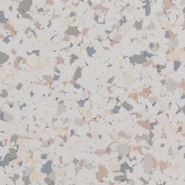 Close-up of a speckled floor with light gray, beige, and blue-gray chips.
