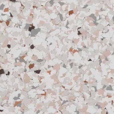 Speckled flooring pattern with white, brown, gray, and peach chips.