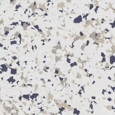 White speckled flooring with gray and blue flecks.