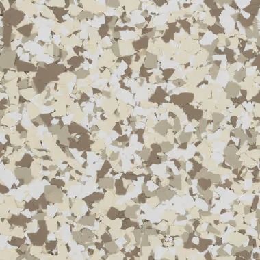 Speckled flooring with beige, brown, and white chips.