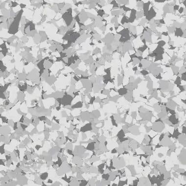 Gray and white speckled floor covering.