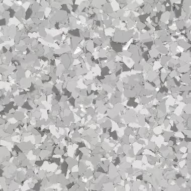 Gray and white epoxy floor coating with speckled, irregular patterns.