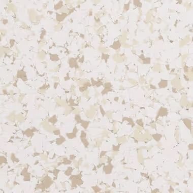 White floor with speckled beige and light brown chips.
