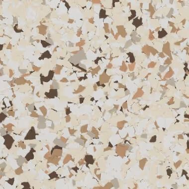 Tan, brown, and cream-colored speckled floor with irregular shaped chips.