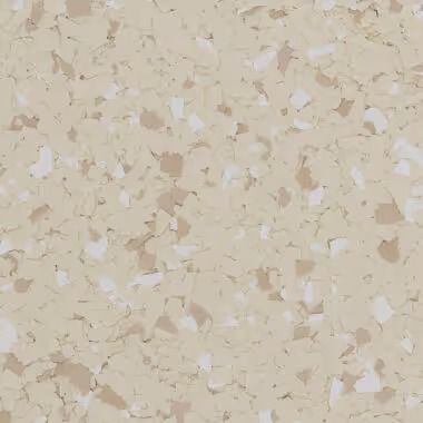 Beige speckled flooring with flecks of white and brown.