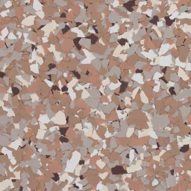 Brown, beige, and white speckled floor coating.