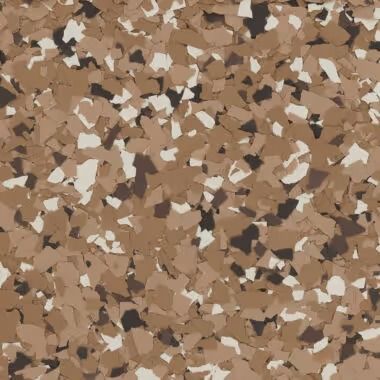 Brown, beige, and white speckled epoxy flooring.