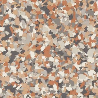 Speckled flooring with shades of orange, gray, and beige.